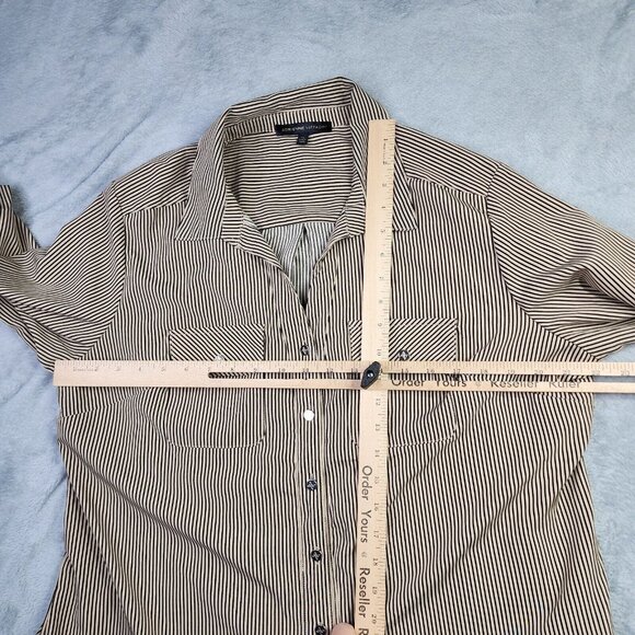 Adrienne Vittadini Shirt Women XL Brown Stripe Button Long Sleeve Stretch Office - Picture 7 of 12